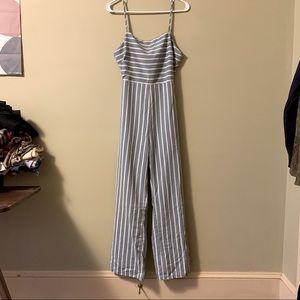 Striped summer linen backless jumpsuit XS